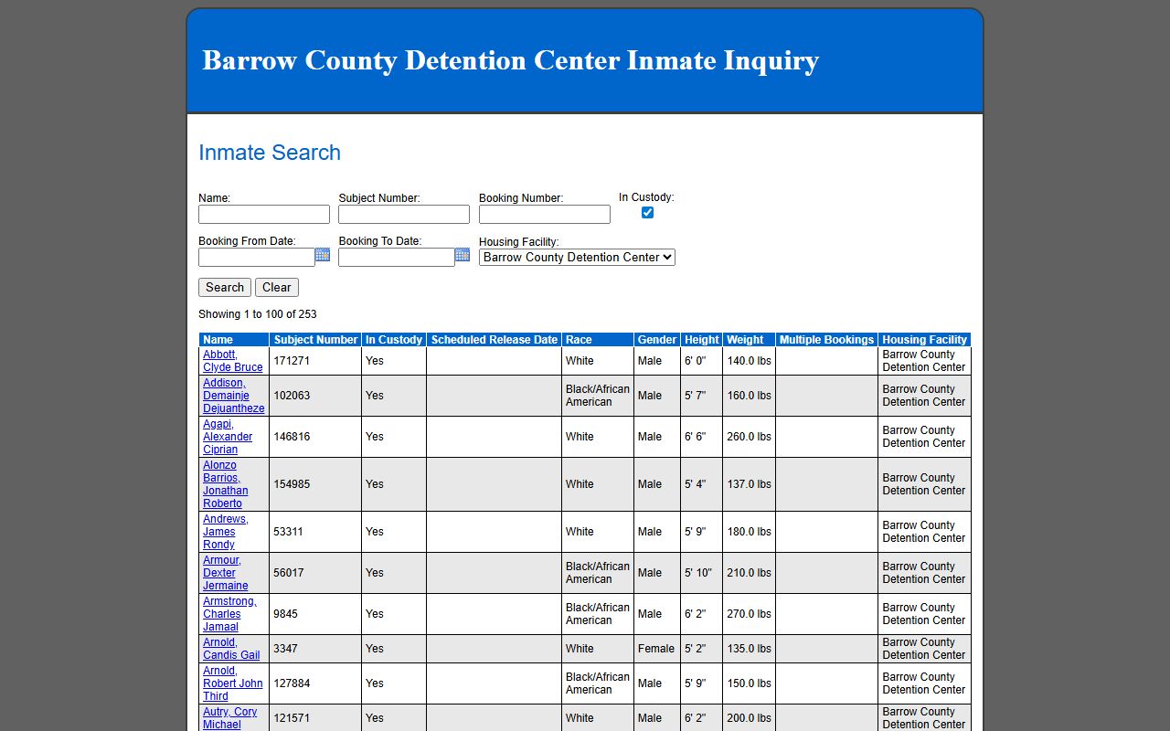 Barrow County inmate records current jail roster results