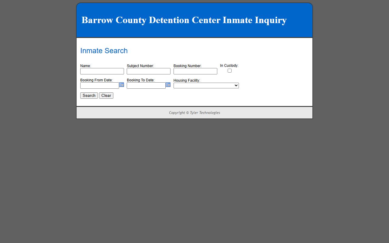 Barrow County inmate population roster search form