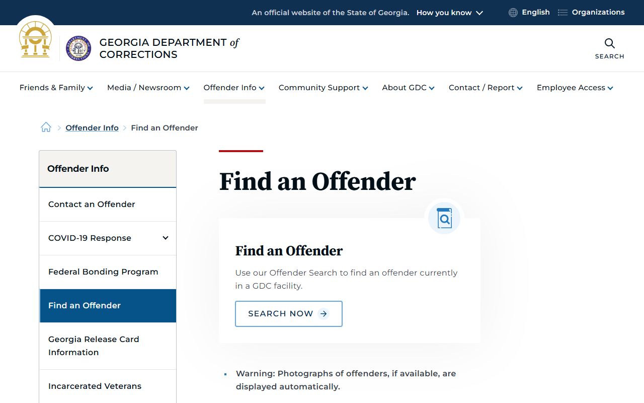 Georgia Department of Corrections offender search photo warning for Barrow County state prisoners
